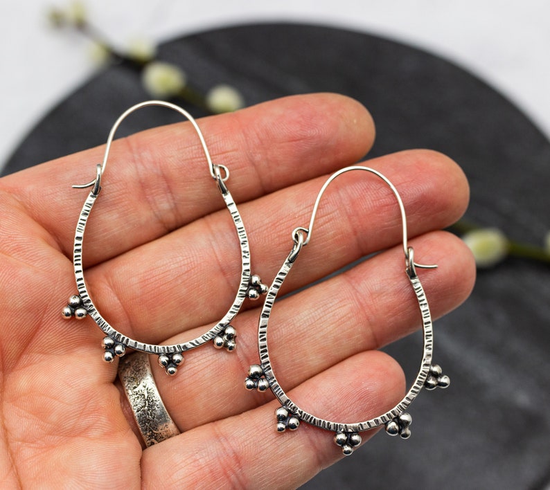 Large Granulated Hoop Earrings in Sterling Silver image 1