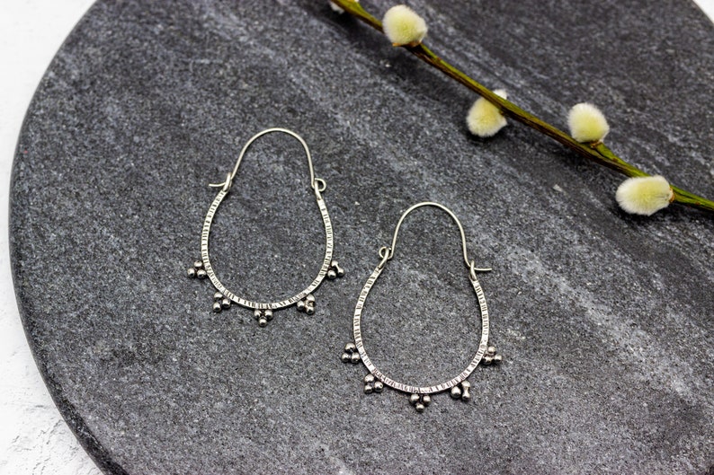 Large Granulated Hoop Earrings in Sterling Silver image 3