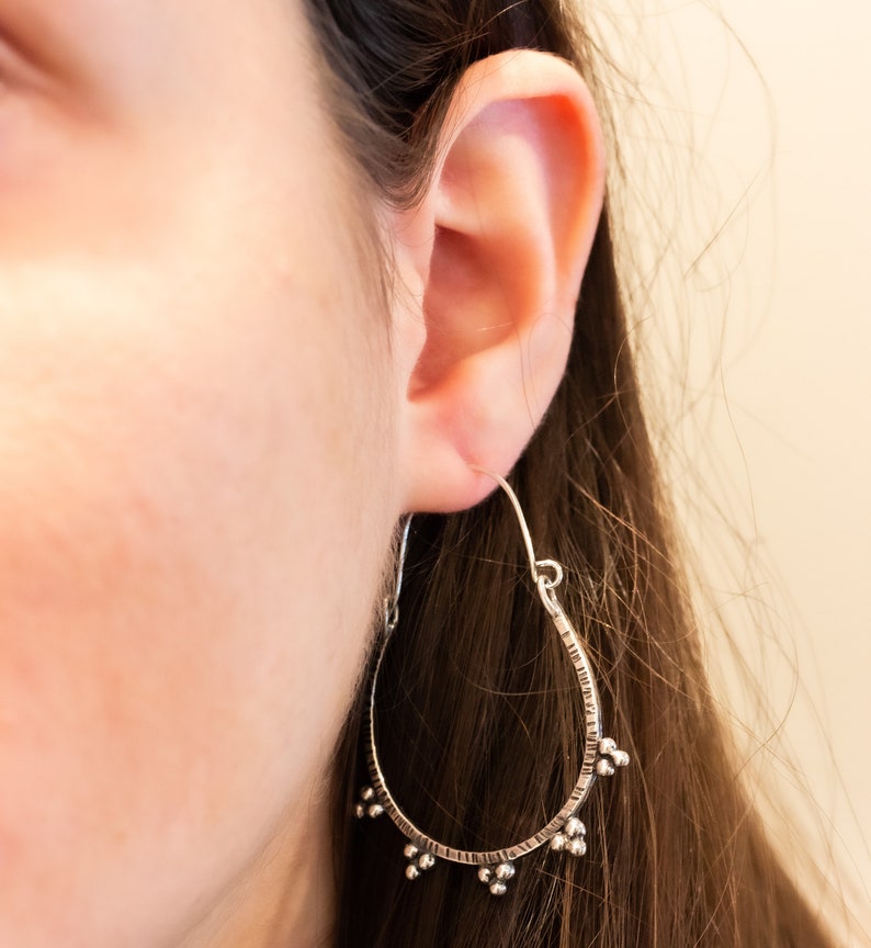 Large Granulated Hoop Earrings in Sterling Silver image 2