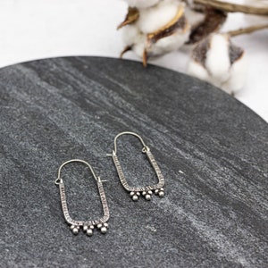 Rectangle Hoop Earrings Sterling Silver Swingy Dangle Drop Earrings with Granulation Great for Everyday image 3
