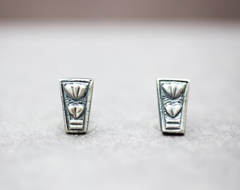 Heart Stud Earrings Rectangular Sterling Silver Boho Style Stud Earrings