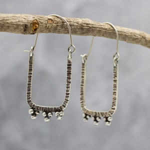 Rectangle Hoop Earrings Sterling Silver Swingy Dangle Drop Earrings with Granulation Great for Everyday image 6