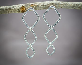 Diamond Drop Earrings Sterling Silver Geometric Drop Post Earrings