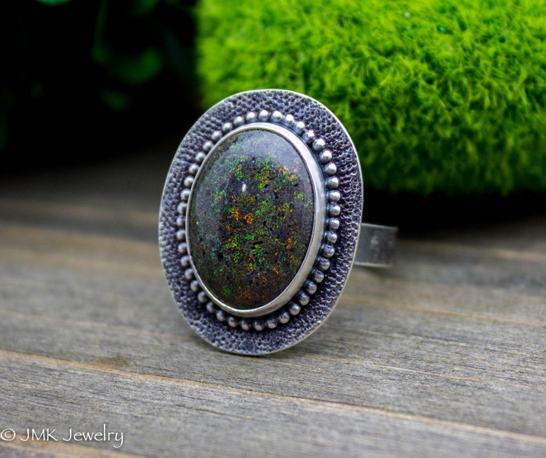 Andamooka Opal Ring Sterling Silver Australian Opal Solitaire Ring