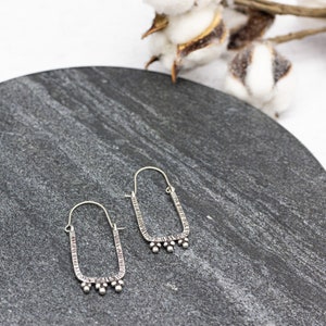 Rectangle Hoop Earrings Sterling Silver Swingy Dangle Drop Earrings with Granulation Great for Everyday image 8