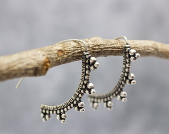 Granulated Arc Earrings in Sterling Silver