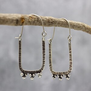 Rectangle Hoop Earrings Sterling Silver Swingy Dangle Drop Earrings with Granulation Great for Everyday image 5