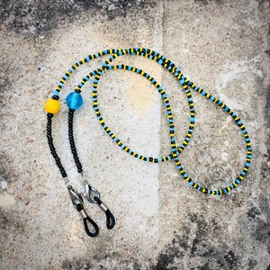BLAUWE en GELE zonnebrilketting, gezichtsmaskerketting, ID-kaarthouder of gewoon een armband: gebruik het op jouw manier!