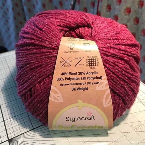 Stylecraft DK ' Re Create' (100 percent recycled knitting wool) x 3 - 100g Balls