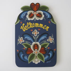 Norwegian Rosemaled Velkommen sign