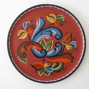Norwegian Rosemaled on a 8 inch wood plate
