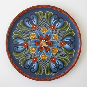 Norwegian Rosemaling on 8&quot; wood plate