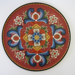 Norwegian Rosemaling on a 12 inch wood plate