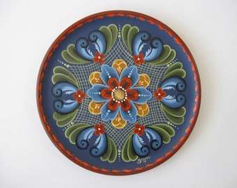 Norwegian Rosemaling on 8" wood plate