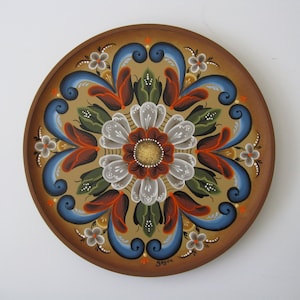 Norwegian Rosemaling on 10&quot; wood plate