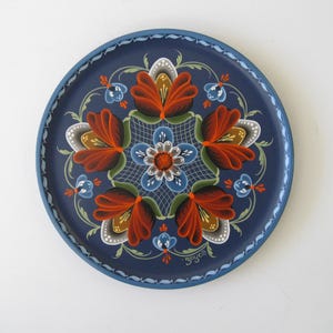 Norwegian Rosemaling on 8&quot; wood plate