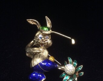 Golfing Bunny Brooch