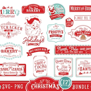 Vintage Noël PNG SVG Bundle - Noël pain d'épice SVG - ferme signe Svg - canne en bonbon - chaud cacao svg, lot de pâtisseries de Noël