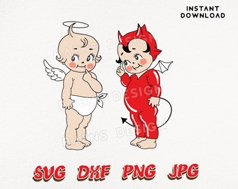 Ange et diable Kewpie Dolls SVG : Halloween imprimable (téléchargement numérique)