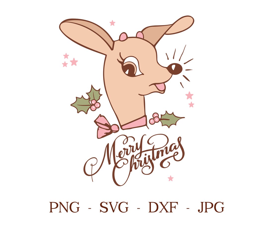 Christmas Reindeer SVG PNG, Retro Reindeer SVG, Cute Pink Reindeer