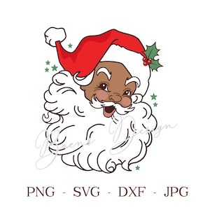 Retro Czarny Święty Mikołaj SVG PNG, Afro Amerykański Mikołaj, Czerwony Mikołaj SVG, Vintage Christmas SVG, Sublimacja na koszulkę, wielorasowy Mikołaj