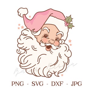 Père Noël rose rétro SVG PNG, SVG de Noël, Noël vintage Svg Png. Sublimation de Noël pour chemise, Noël PNG - clipart Père Noël