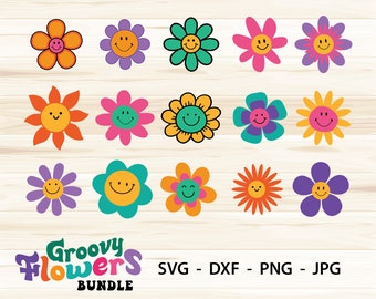 Groovy Flower Bundle  | Retro Flower SVG  | Hippie flower svg | smile Face svg | hippie clipart | Cricut | sublimation