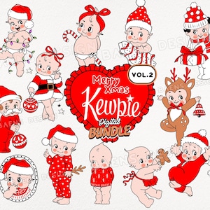 Merry Christmas Bundle svg, Kewpie Christmas Bundle png, Santa hat svg, Cute santa BUNDLE Clipart Kewpie christmas,  christmas Characters