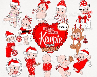 Merry Christmas Bundle svg, Kewpie Christmas Bundle png, Santa hat svg, Cute santa BUNDLE Clipart Kewpie christmas,  christmas Characters