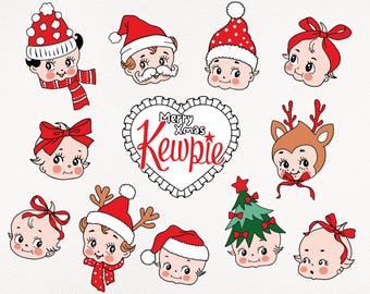 Cute christmas Santa Claus Face SVG PNG, Christmas bundle, christmas kewpie, Christmas baby faces, Christmas Vintage Svg, christmas clipart