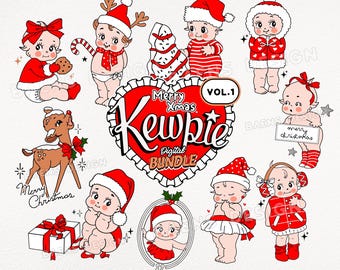 Kewpie Christmas Clipart Bundle: Santa Hat PNG, SVG (Digital Download)