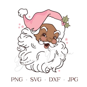 Rétro noir père Noël SVG PNG, père Noël afro-américain, père Noël rose svg, SVG de Noël vintage, sublimation, Noël Png - Santa Clip Art