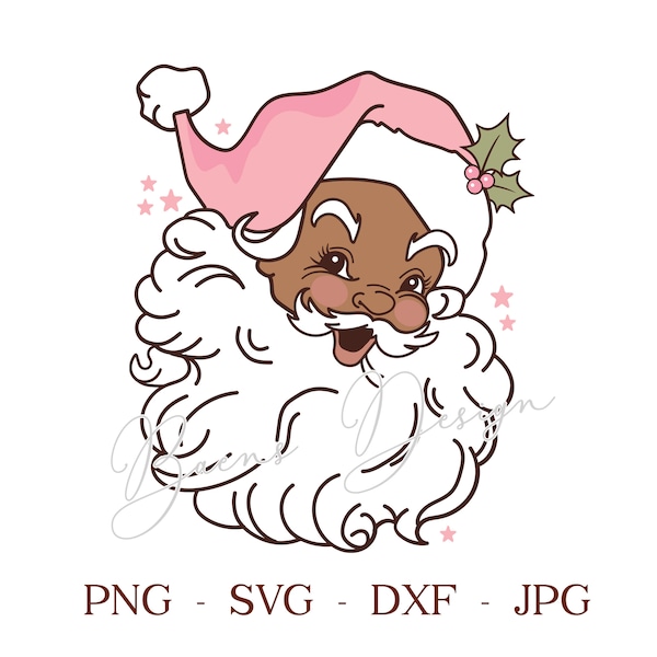 Retro Black Santa Claus SVG PNG, Brown Santa, Pink Santa svg, Vintage Christmas  SVG, Sublimation for Shirt, Christmas Png - Santa Clip Art