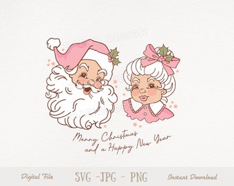 Vintage Pink Santa Claus SVG PNG: Mr and Mrs Claus Christmas Design