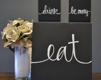 Eat Drink Be Merry Dining Room Wall Art Set | Black White Dining Room Decor Canvas Wall Art Signs | Kitchen Wall Art Eat Sign Wall Hangings