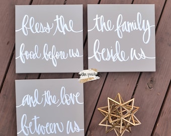 Farmhouse Dining Room Wall Art Set | Bless the Food Grace Prayer Wall Decor | Kitchen Canvas Wall Art Wall Hangings