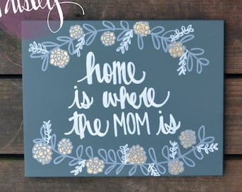 Home is Where the Mom is Canvas Painting Mothers Day Gift Wall Art Wall Decor Wall Hanging Mom Day Sign Inspirational Art Quote Art Mom Gift