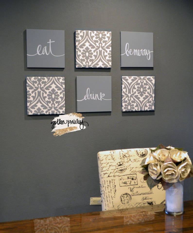 Gray Dining Room Wall Art Set Eat Drink and Be Merry Living Etsy