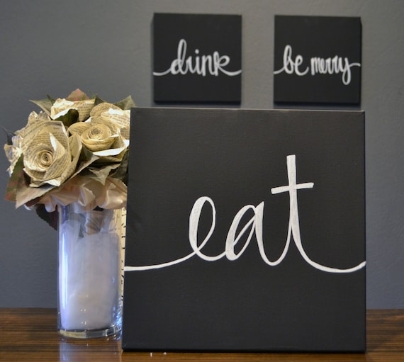 Eat Drink Be Merry Dining Room Wall Art Set | Black White Dining Room Decor Canvas Wall Art Signs | Kitchen Wall Art Eat Sign Wall Hangings