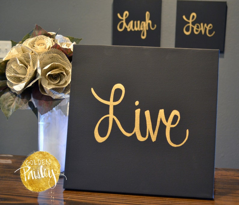 Canvas Wall Art Live Laugh Love Wall Hangings Black & Gold Etsy