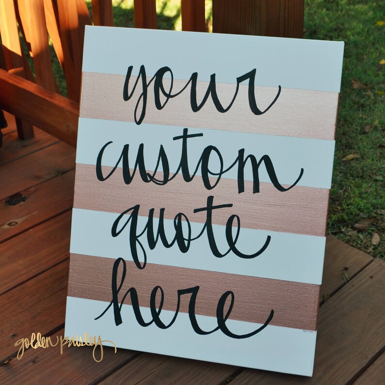 Rose Gold Stripe Custom Quote Canvas Wall Art Painting Etsy