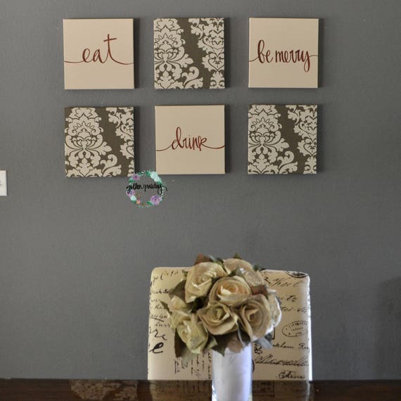 Brown Wall Decor Set Eat Drink Be Merry Wall Art Canvas Wall Etsy