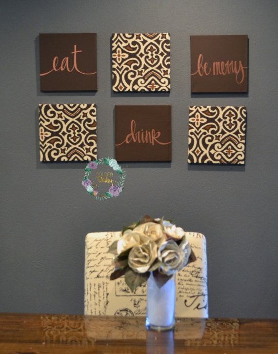 Brown Dining Room Wall Art Set Eat Drink And Be Merry Living Etsy