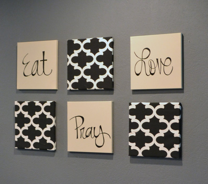Eat Pray Love Dining Room Wall Art Set Black Beige Living Etsy