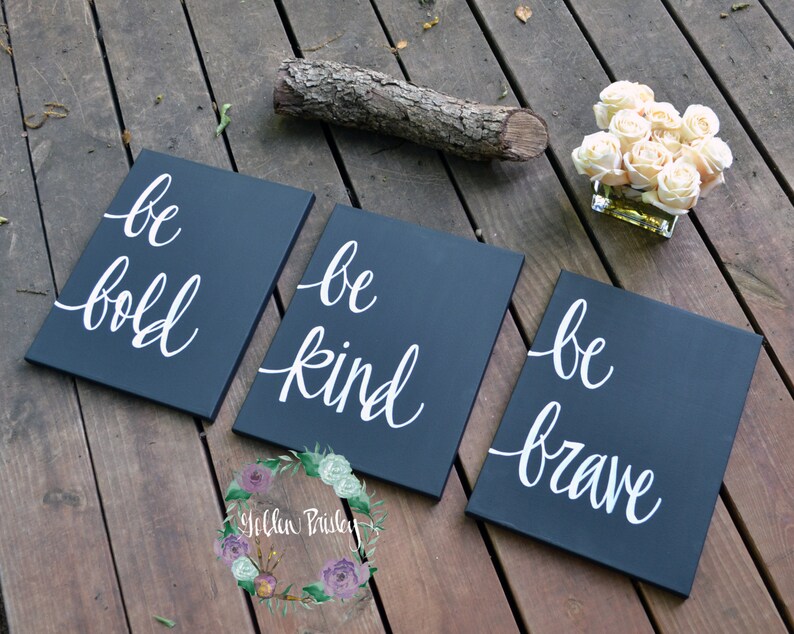 Set of 3 11x14 Canvas Quote Art Paintings Black and White Be Etsy