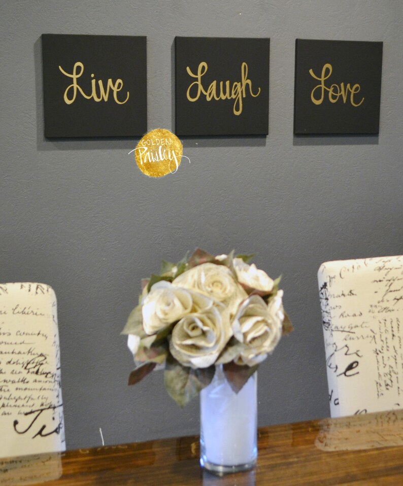 Canvas Wall Art Live Laugh Love Wall Hangings Black & Gold Etsy
