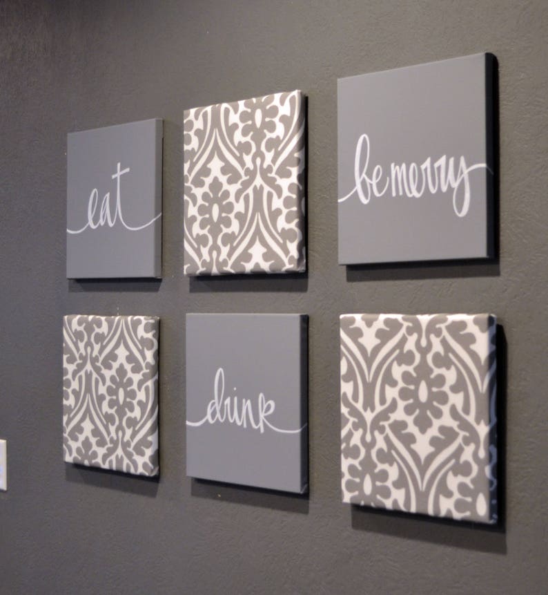 Gray Dining Room Wall Art Set Eat Drink and Be Merry Living Etsy