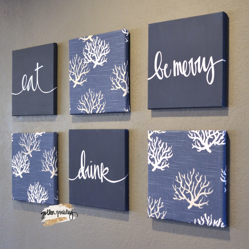Nautical Wall Decor Set Navy Blue Eat Drink & Be Merry Wall | Etsy