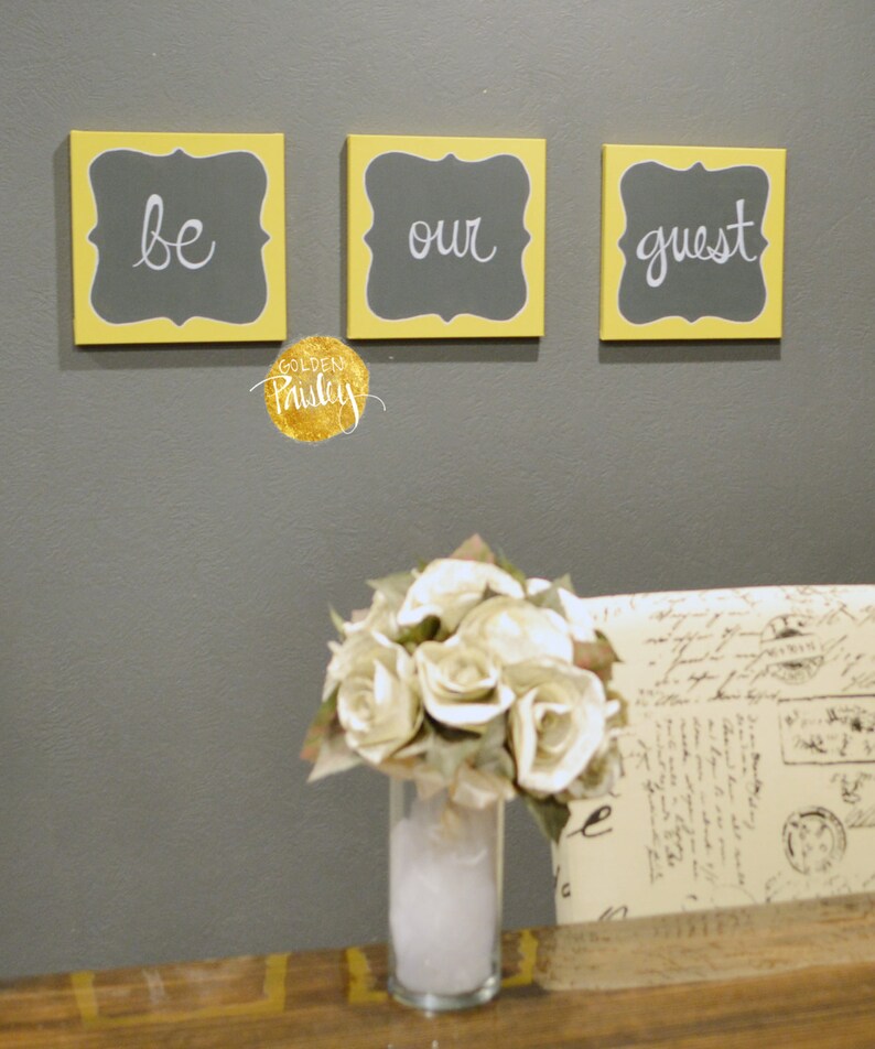 Be Our Guest Canvas Wall Art Set Guest Room Wall Decor Signs Etsy