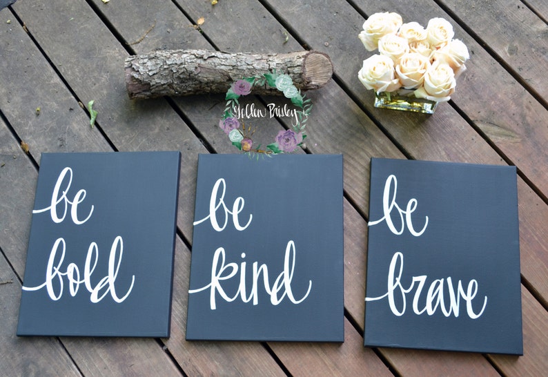 Set of 3 11x14 Canvas Quote Art Paintings Black and White Be Etsy